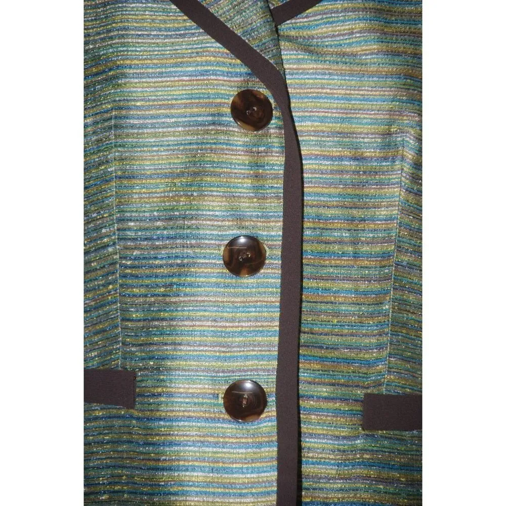Kasper Ladies Green Striped Jacket Size 8 LS Lined Collared Button Up Striped - Image 3