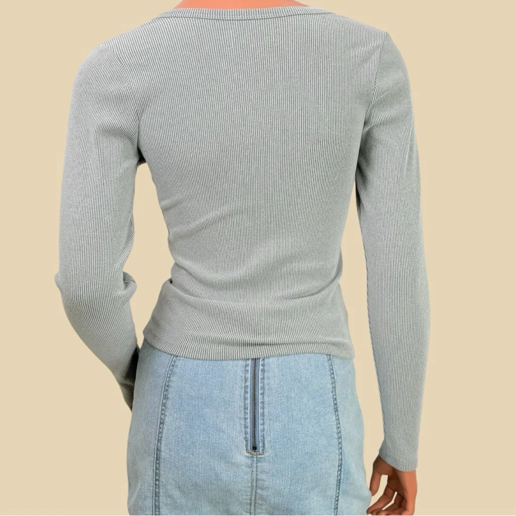 Y2K Hollister Henley Top S Gray Ribbed Knit Scoop Neck Bella 90s Grunge Preppy - Image 6