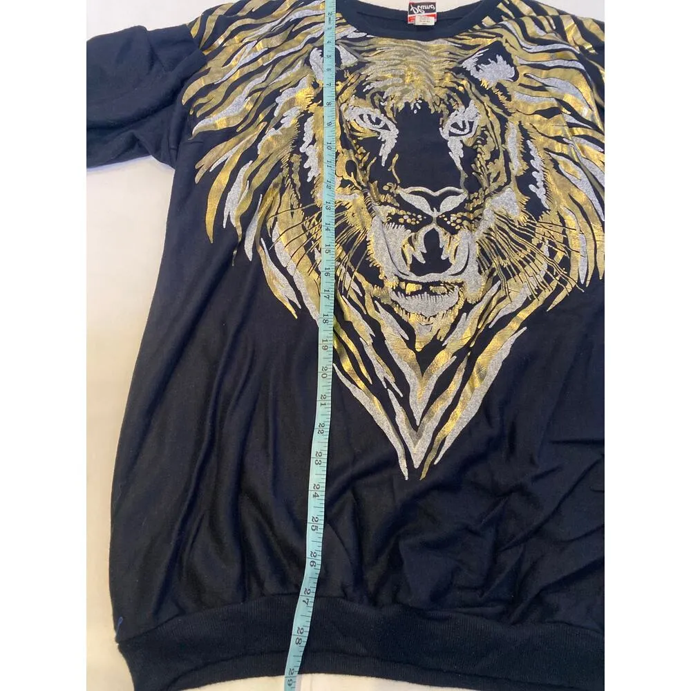 Vintage 80’s Plumo Metallic Gold Tiger Print Top Lightweight Statement EUC Sz M Black Size M - Image 8