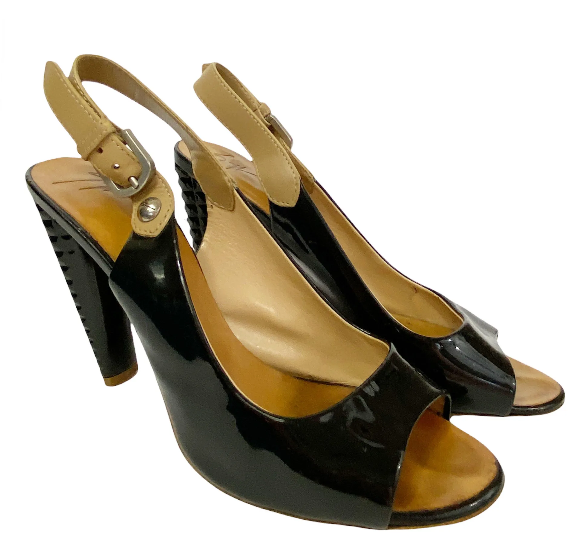 Authentic GIUSEPPE ZANNOTI Slingback peep toe pump black heels 36.5 Made Italy - Image 3