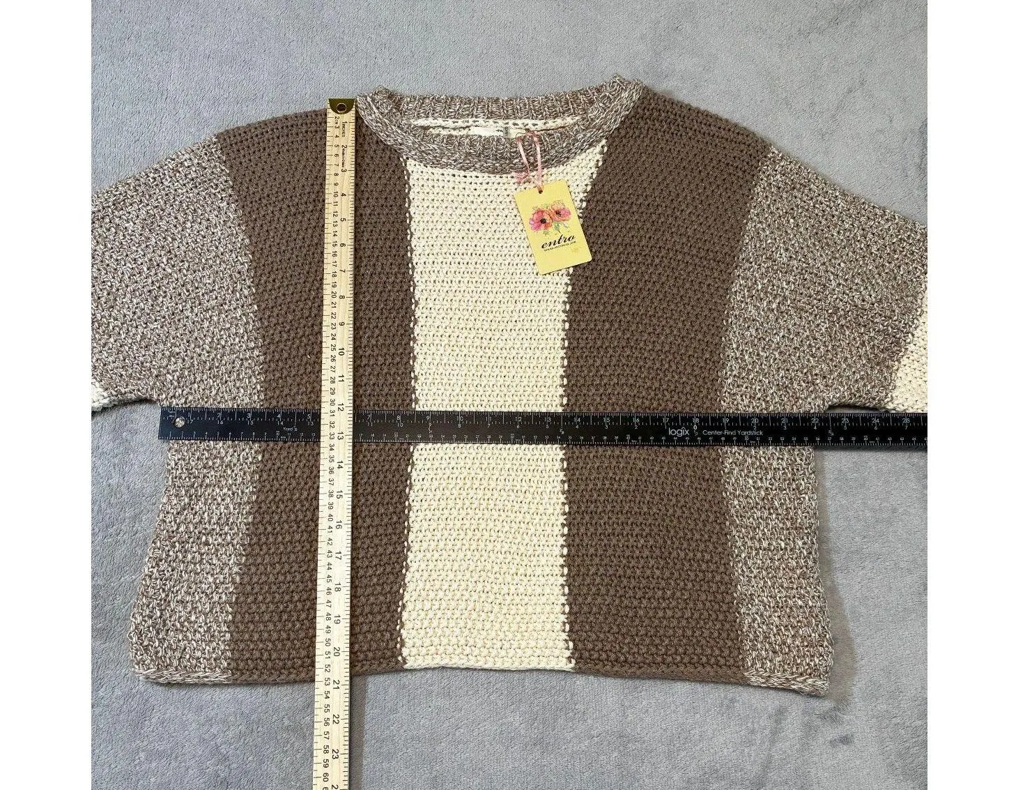 Entro Oversized Striped Heavy Knit Sweater NWT Medium Boho Slouchy Knit - Image 6