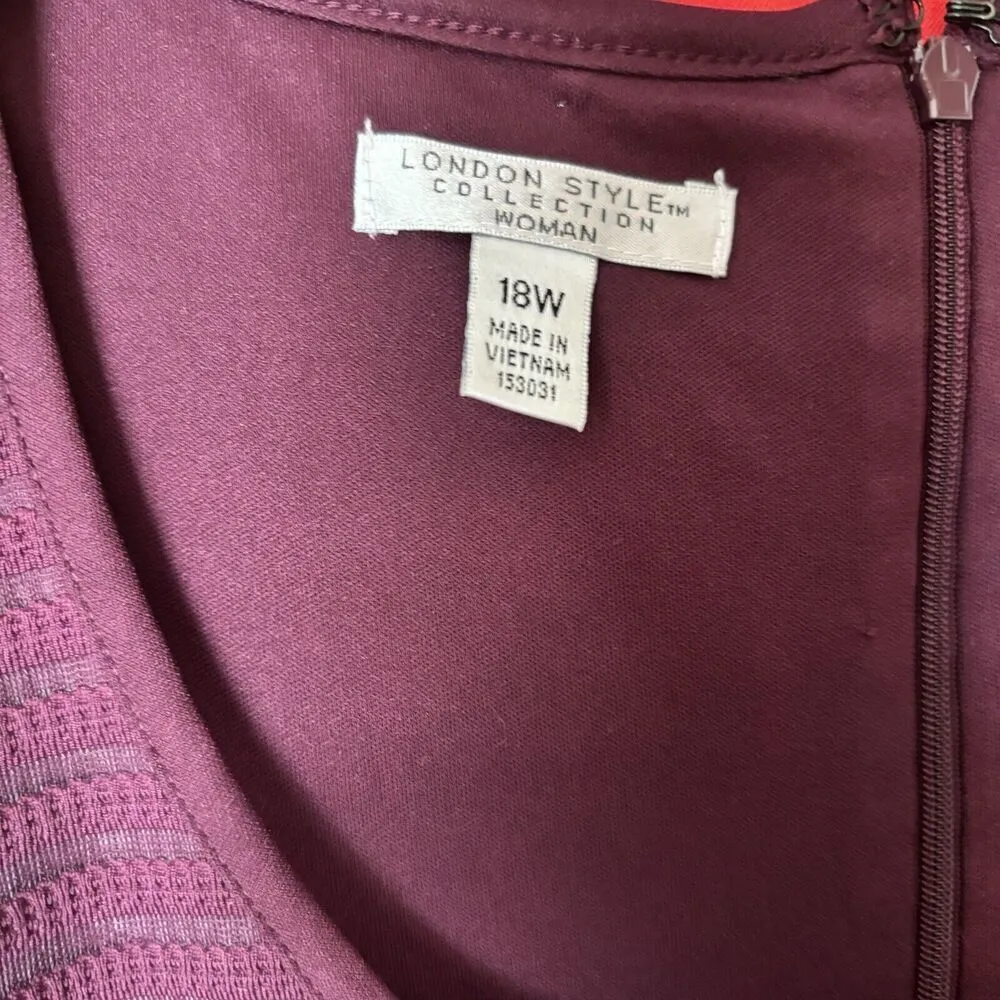 London Style Fit Flare Dress Women 18W Purple Stripe Stretch Cap Sleeve Cocktail - Image 7