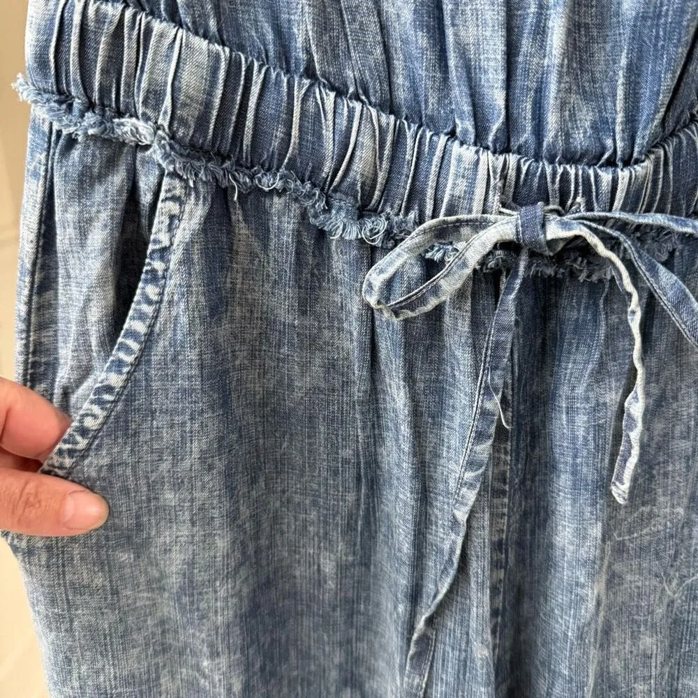 NWOT Bluivy Blue Comfy Acid Washed Tube Denim Chambray Jumpsuit L Size L - Image 6