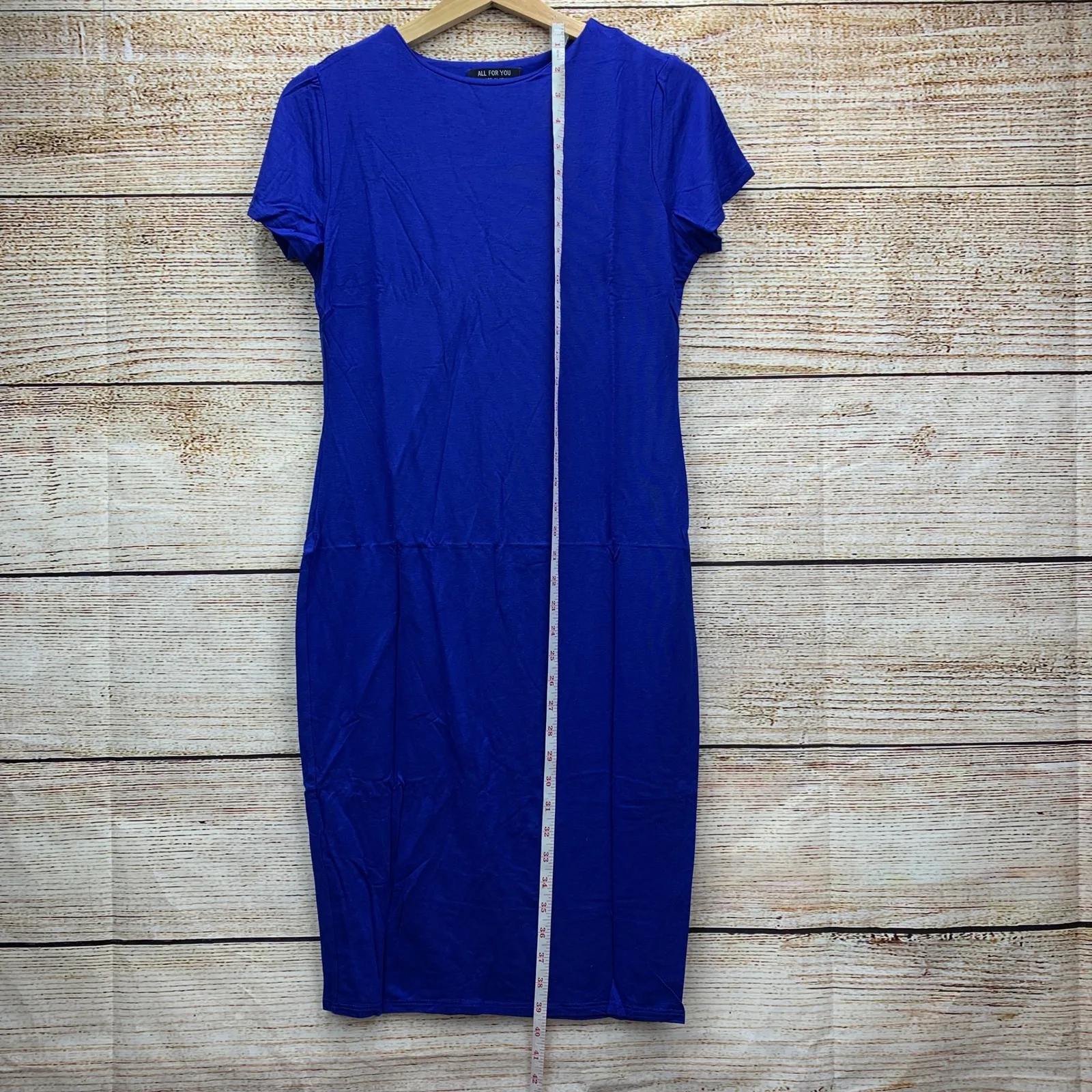 ALL FOR YOU Royal Blue Slim Fit Short Sleeve Knee Length Dress Women's Large New - Image 2