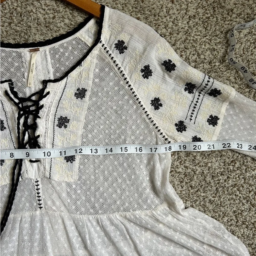 Free People White Black Floral Flowy Boho Bohemian Blouse Small - Image 6