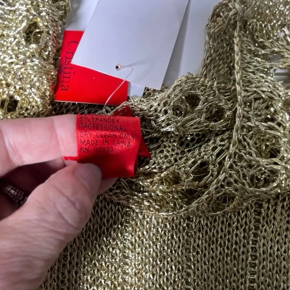 Cristina‎ Metallic Gold Knit Sweater Small NWT SM5932G Party Holiday Top - Image 7