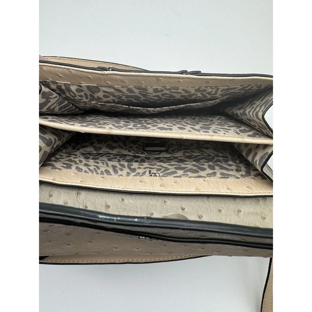 Guess Rhinestone Logo Eco Ostrich Leather Small Bag Purse Rose And Gray - Image 11