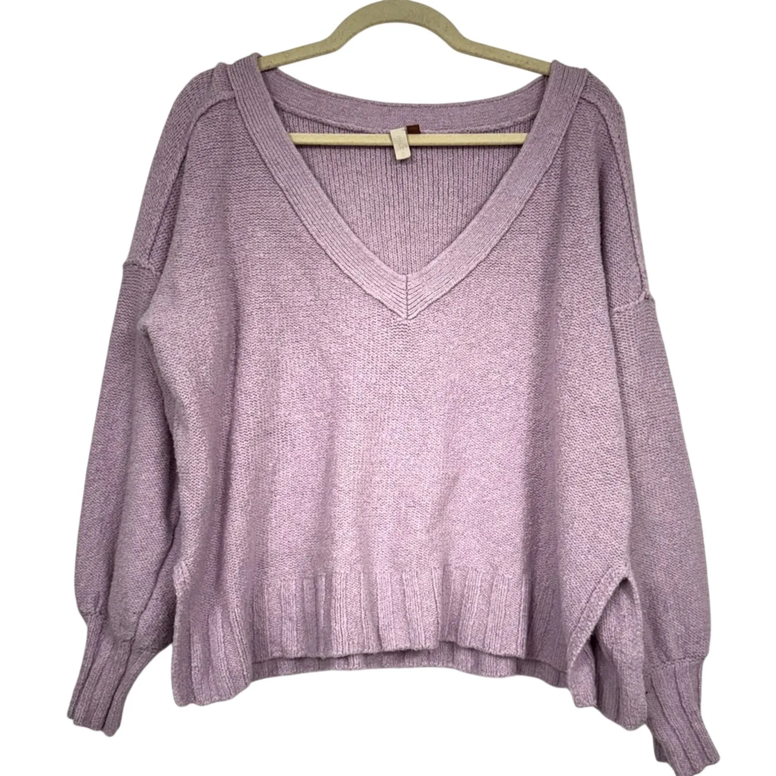 Pilcro Purple Balloon Sleeve Fluffy Sweater V Neck Womens M Oversized Boho Fall - Image 2