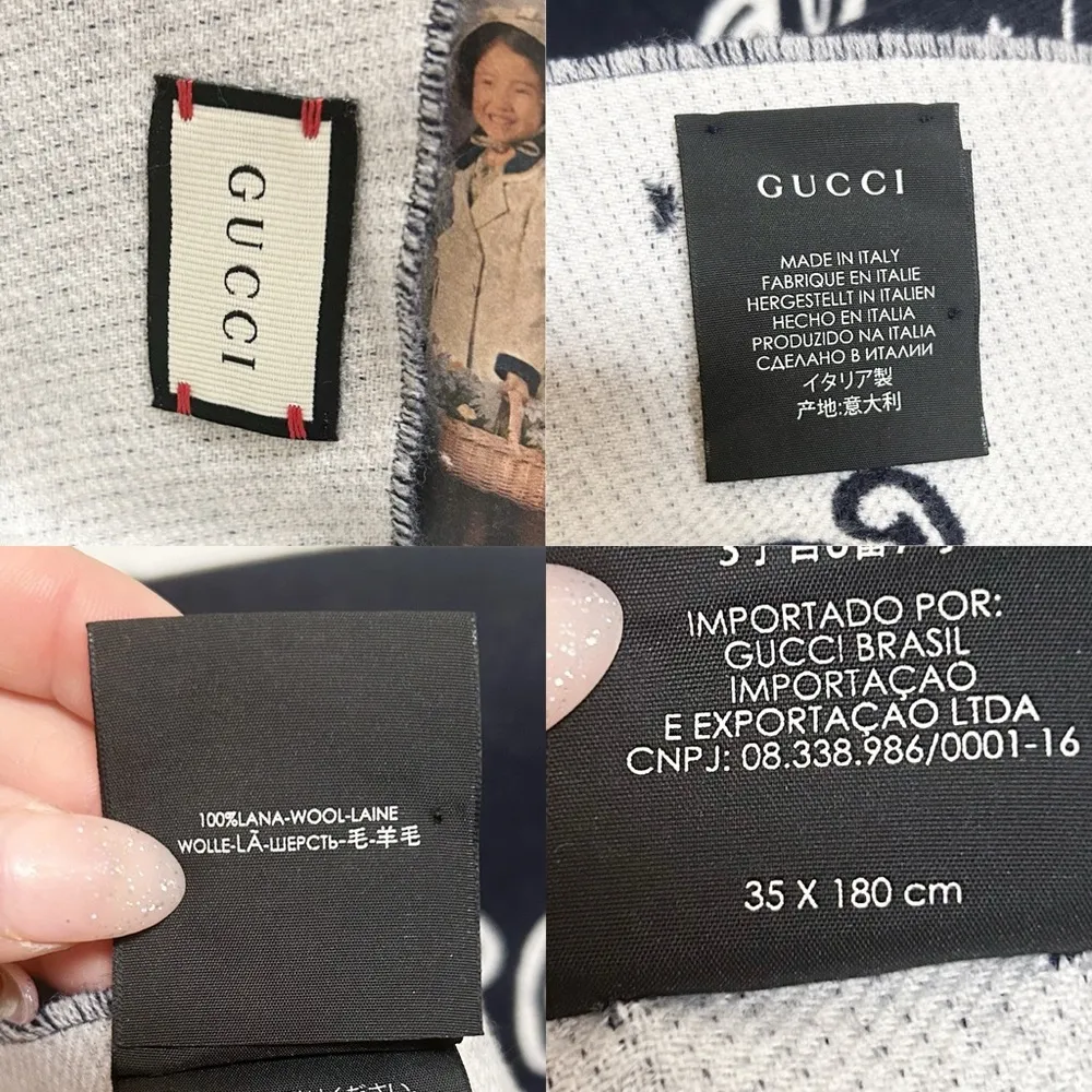 Authentic Gucci Wool L’ Aveugle Par Amour Dark Navy Reversible Star / Bee Scarf - Image 13