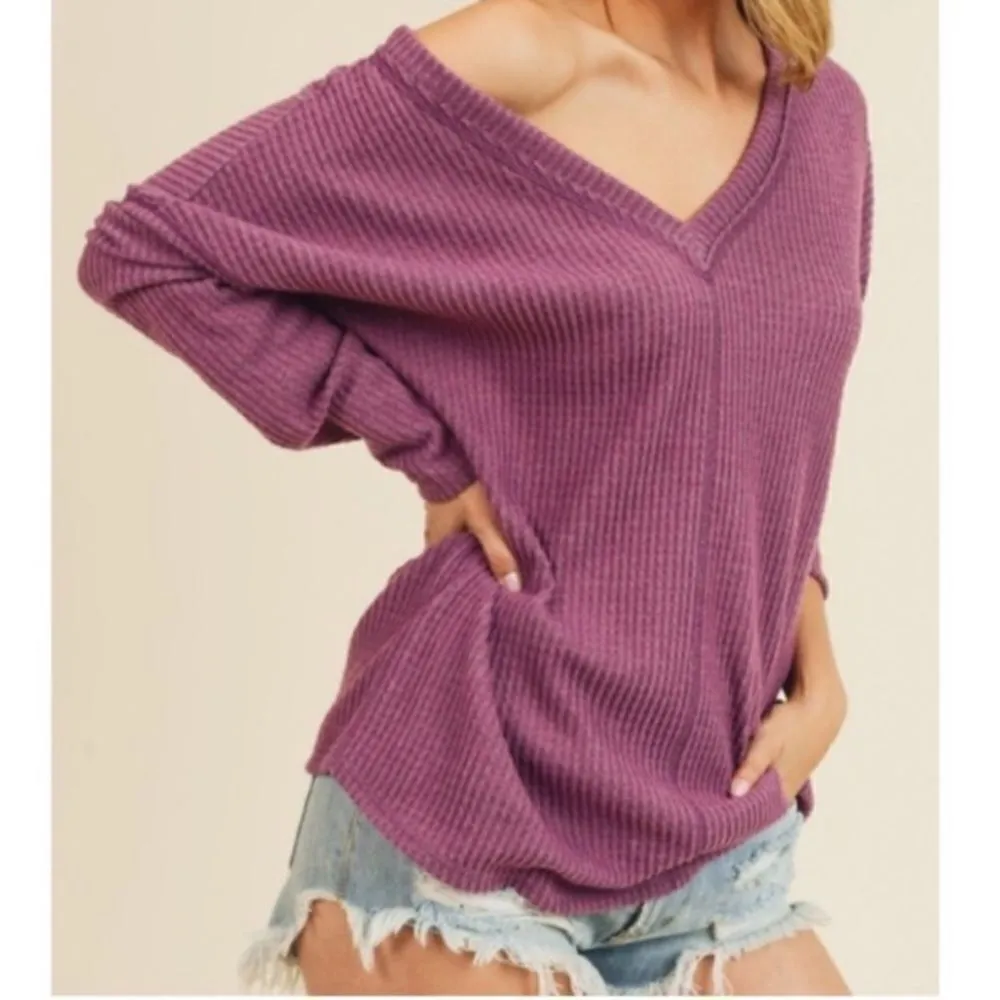 ‎Waffle Brushed Knit V Neck Top - Image 9