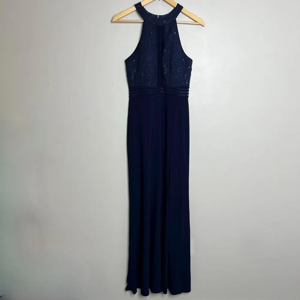 NW Nightway Navy Blue Halter Maxi Gown Dress - Image 4