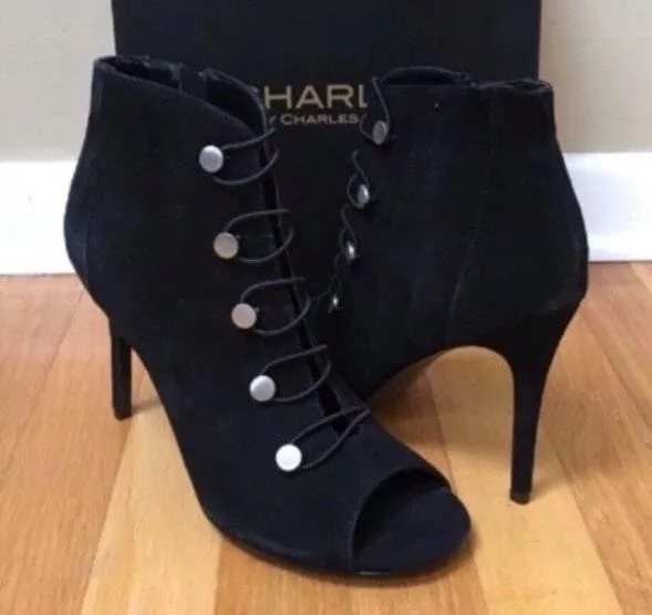 CHARLES DAVID Suede Peep Toe Booties - Image 5