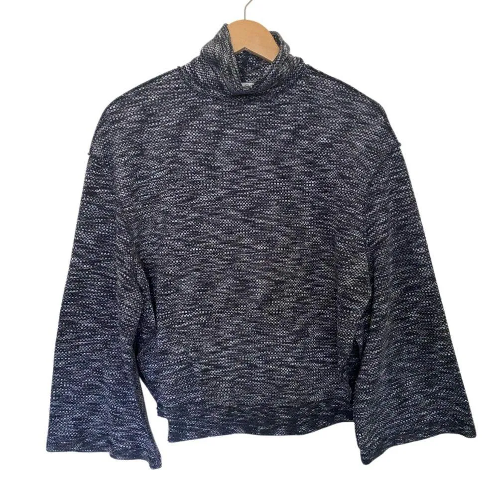 The Free People We the Free Sweater Women's Turtleneck XS Black-Gray Bell Sleeve - Image 2