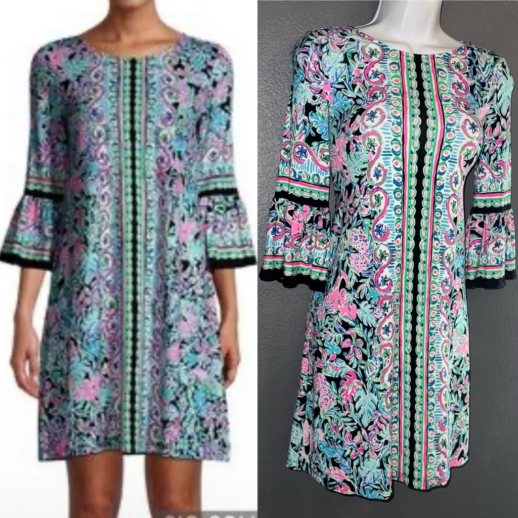 Lilly Pulitzer Blue Green Pink Ophelia Fall Spring Sundress Dress Womens XXS - Image 2