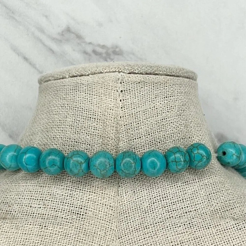 Faux Turquoise Bubble Beaded Druzy Stretch Necklace - Image 4