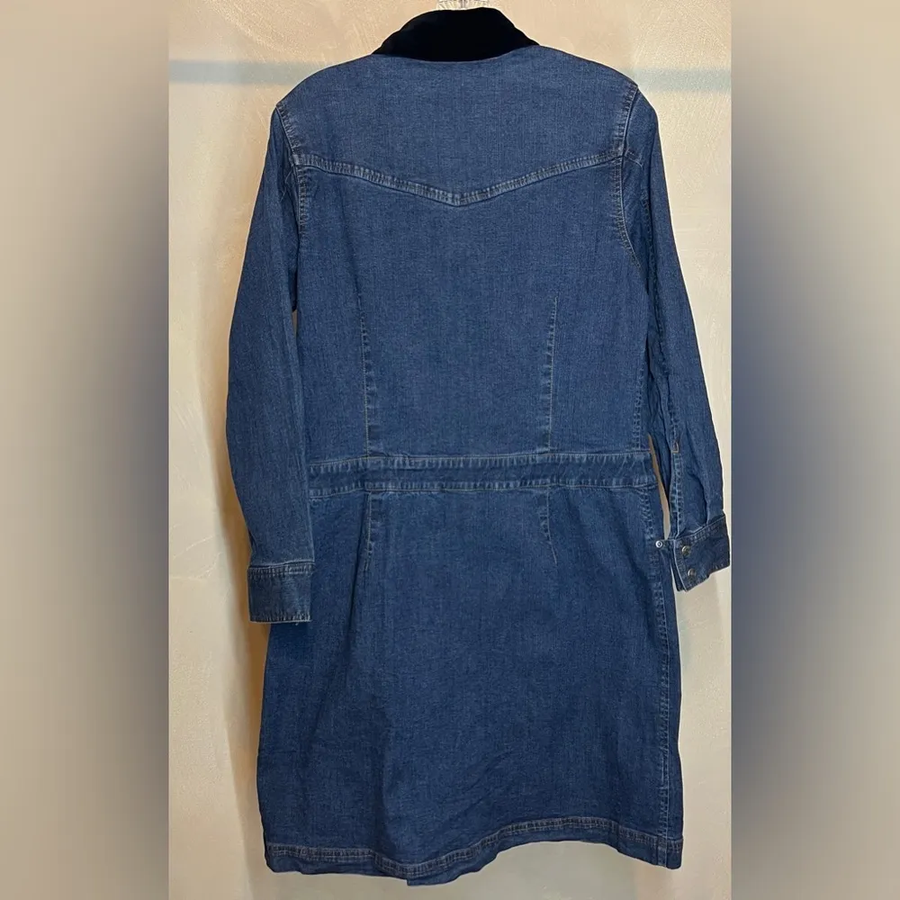 Eddie Bauer women’s Denim Snap Front Dress W/Black Velvet Collar|Size:PETITE 10 - Image 11