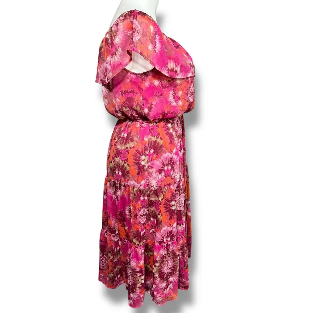 Tacera Womens Flounce Off Shoulder Blouson Dress Maxi Pink Floral Print Large - Image 4