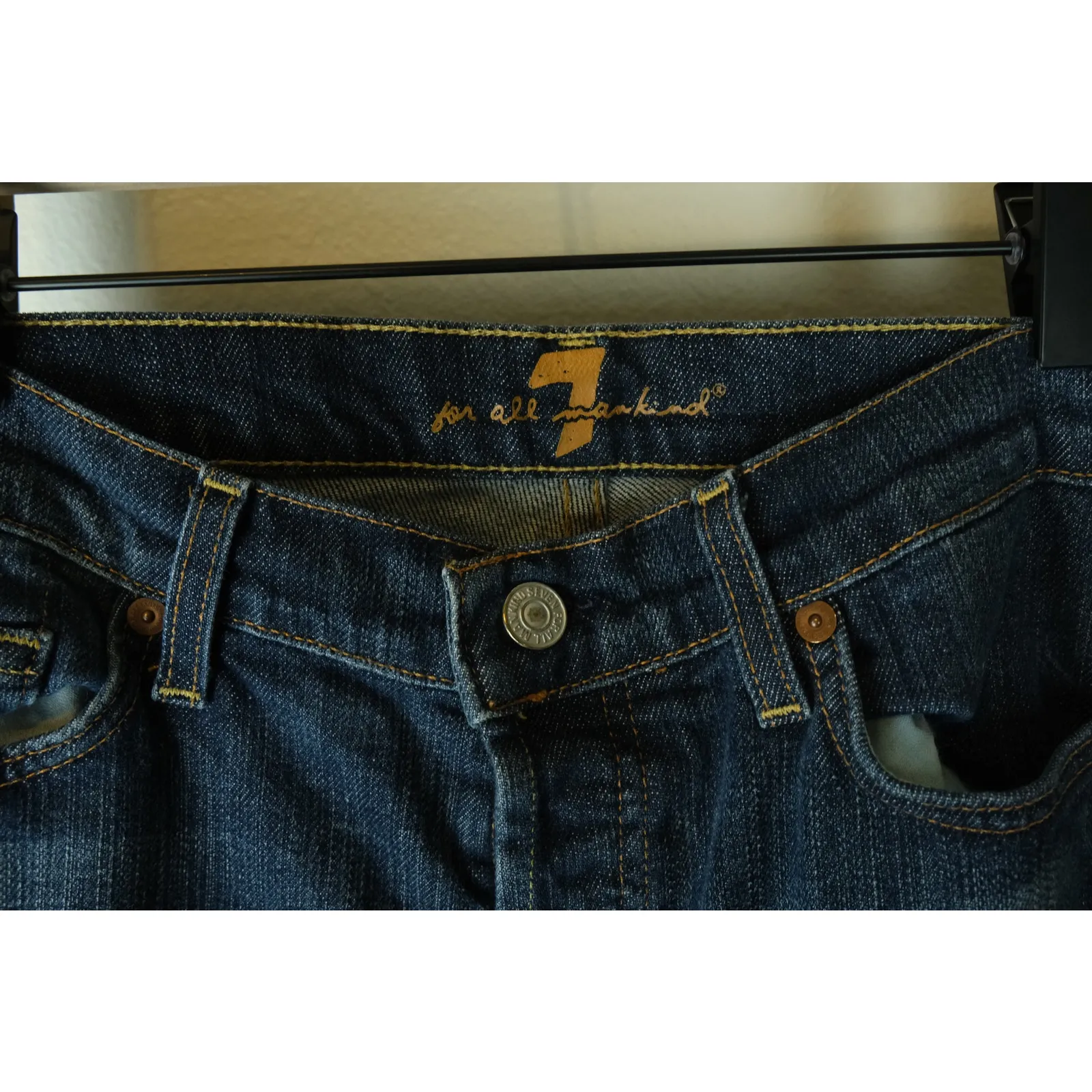 7 For All Mankind Low Rise Button Fly BoyCut Womens 29 Bootcut Mid Wash Denim - Image 2