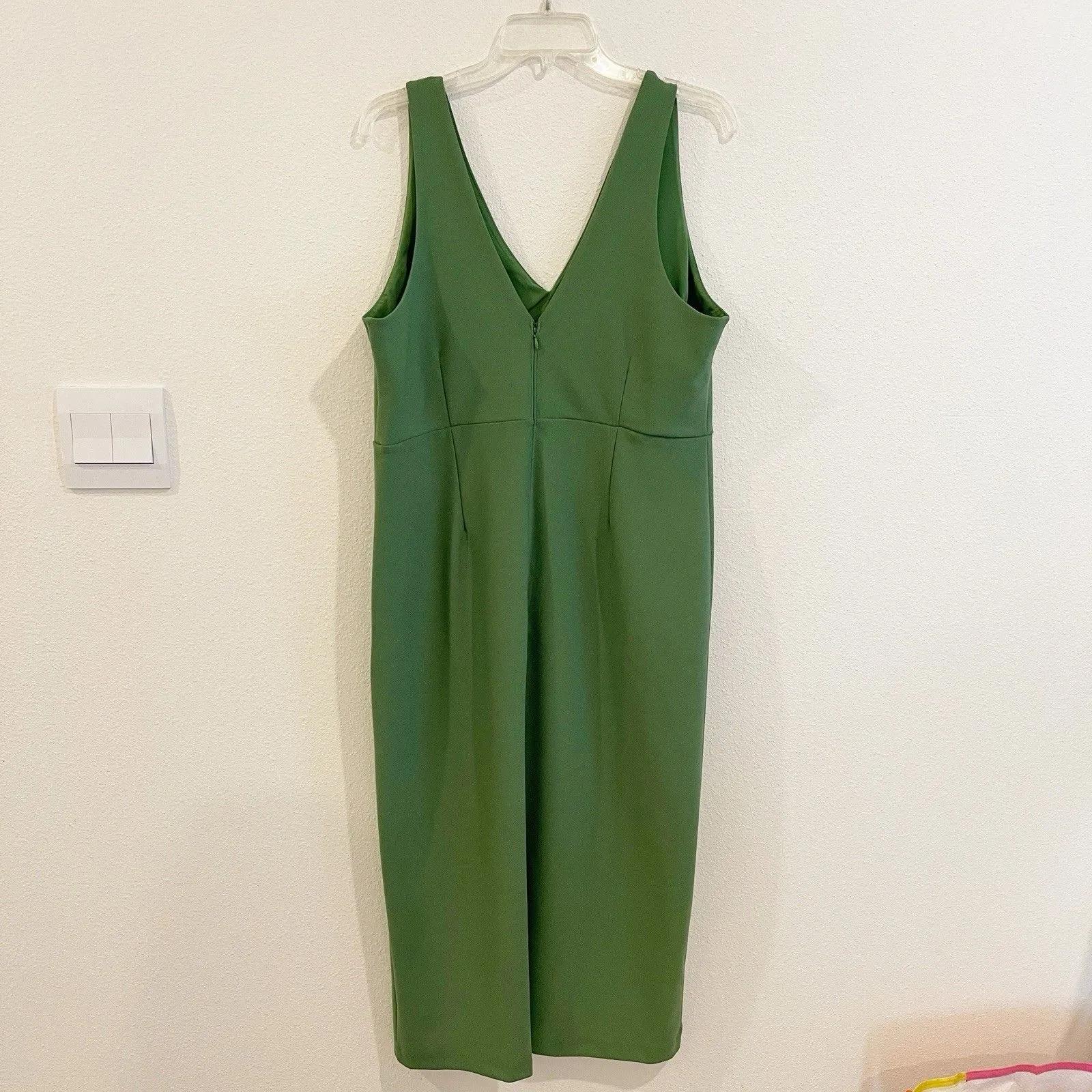 Abercrombie & Fitch Women Dress Sz XL Petite Green Preppy Midi V Plunge Slit - Image 4