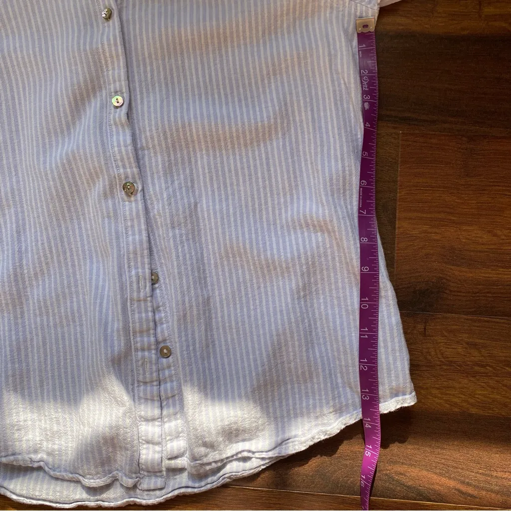 Sigrid Olsen Linen Blend Roll Sleeve Button Down Striped Shirt - Image 8