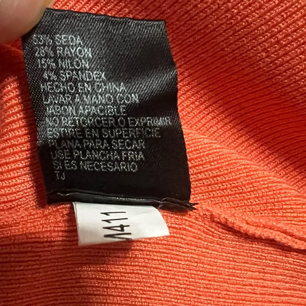 Alex Marie Vibrant Knit Silk Orange Short Sleeve Top - Image 7