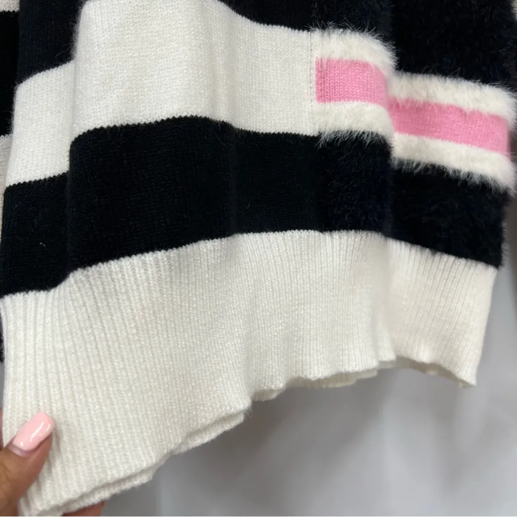 THML Kirsten striped M knit sweater white pink black bold modern high neckline - Image 3