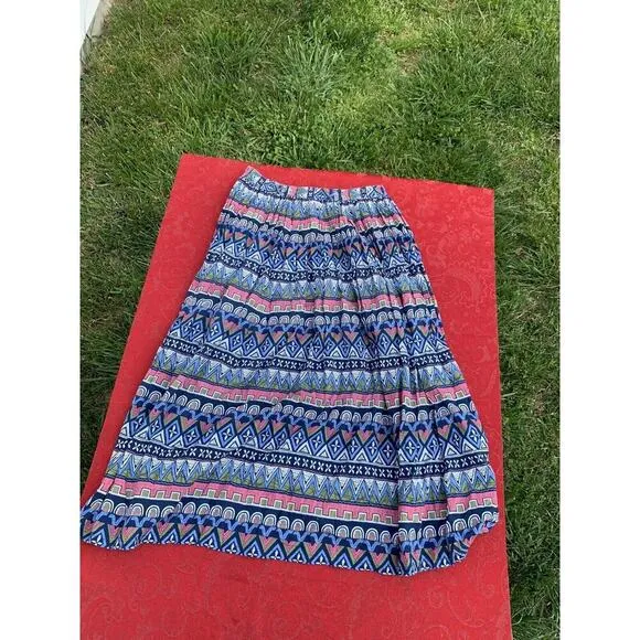 Blair Vintage Skirt Elastic‎ Waist Size medium blue pink cottage Geometric - Image 2