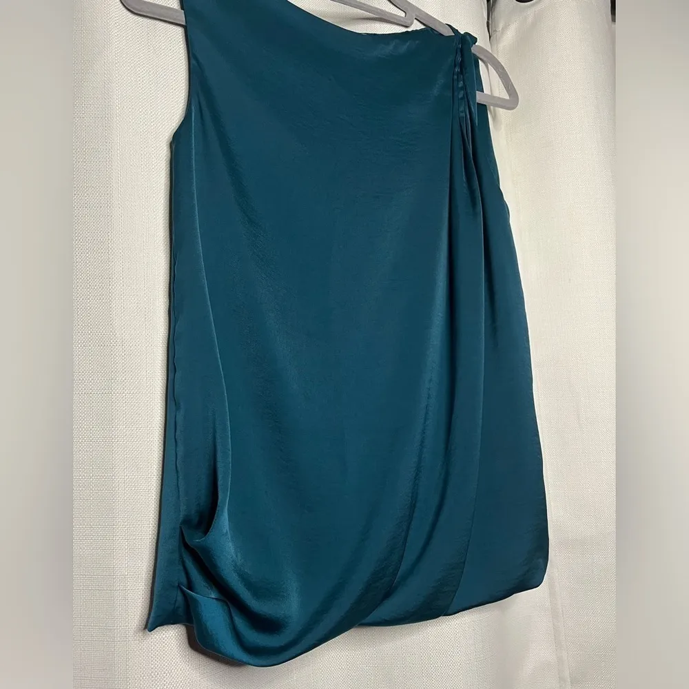 Vince Teal Satin Boat Neck Sleeveless Blouse Small - Image 4