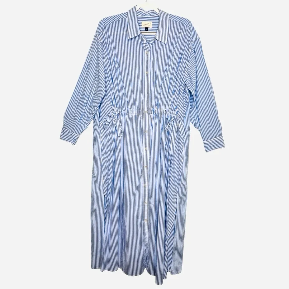 Universal Thread Blue White Striped Cinch Waist Maxi Shirtdress Size XI - Image 2
