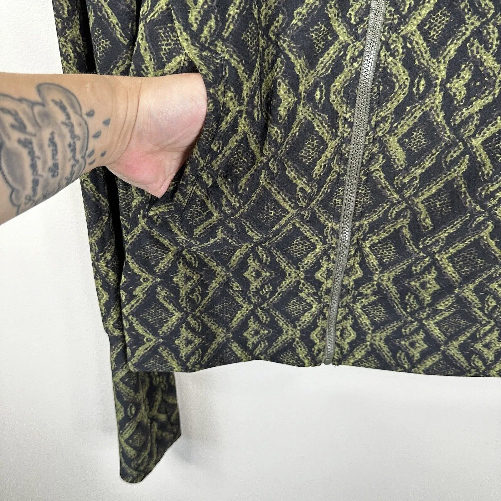 Norma Kamali  Jacket Womens Small Green Black Snake Python Print Full Zip Track - Image 5