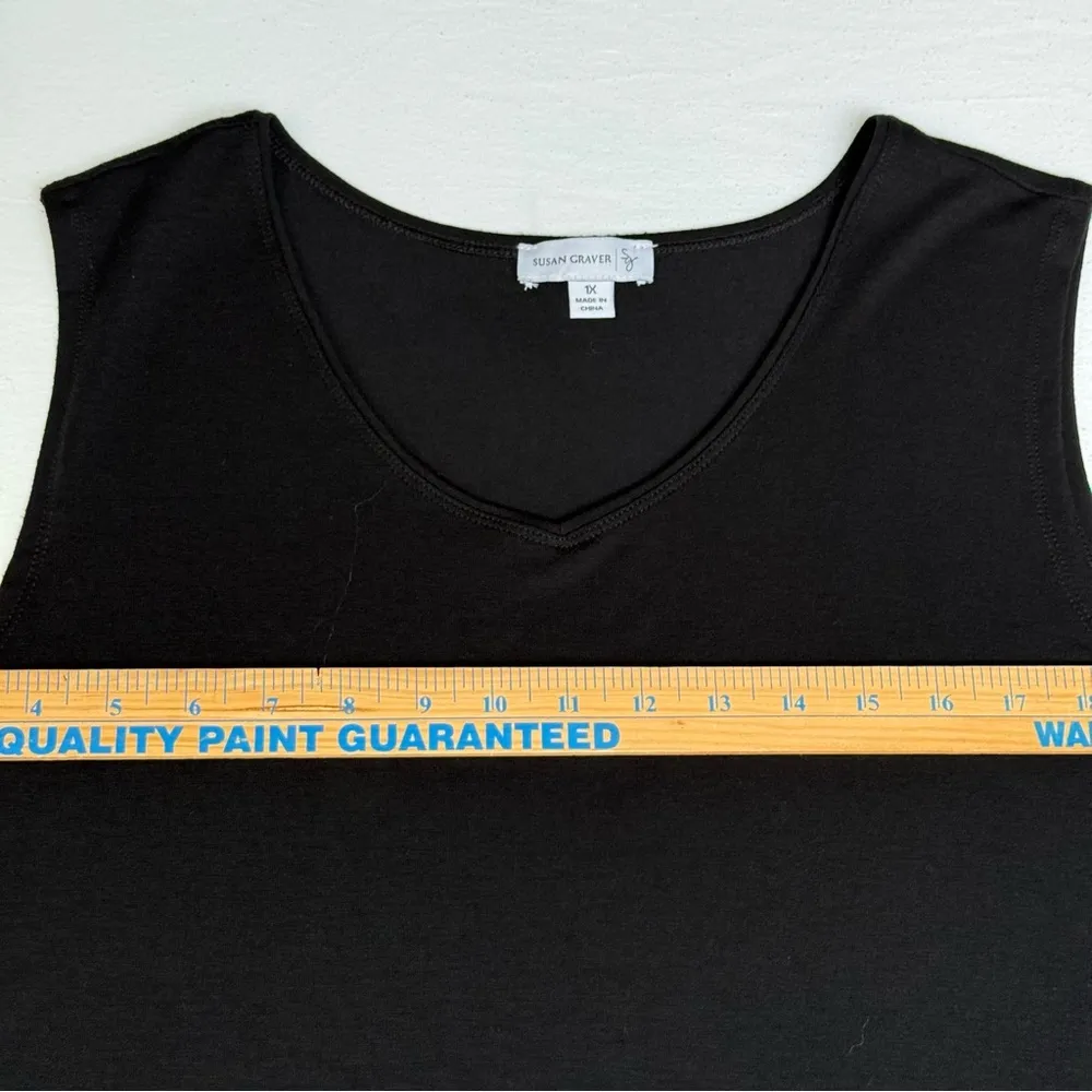 Susan‎ Graver Black Knit stretchy Vneck tank Top 1X - Image 3
