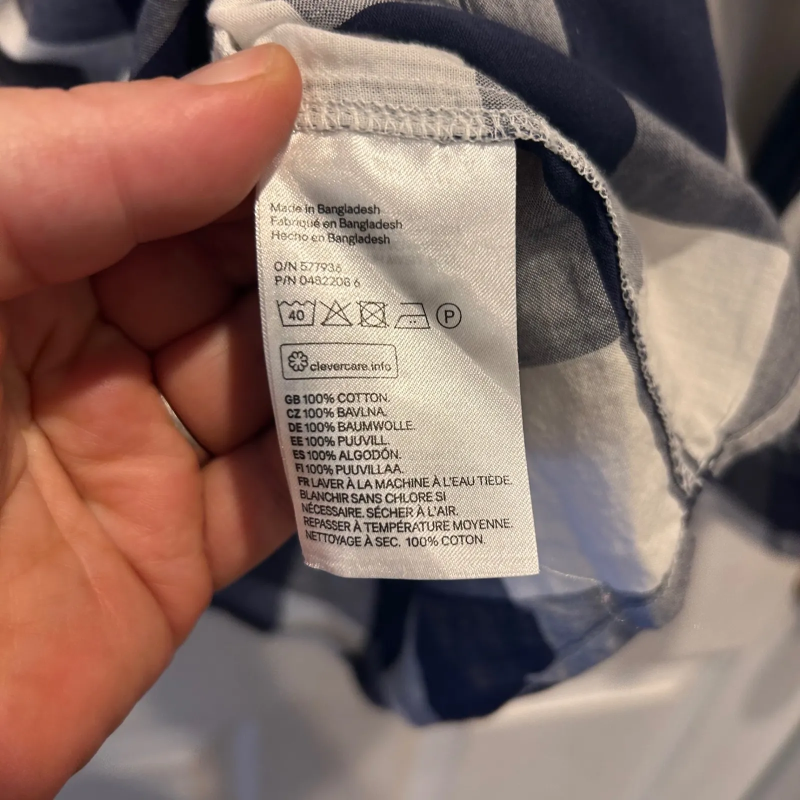 H&M Womens Long Sleeve‎ Gingham Plaid Button Up Shirt Navy White Sz US 14 EUR 44 - Image 6