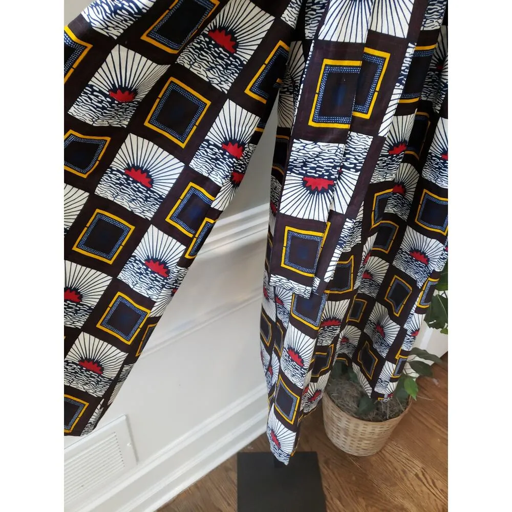 Tribal Palazzo Pants Women's Multicolor Geo Print Wide Leg Elastic Waist Belted Black - Image 12