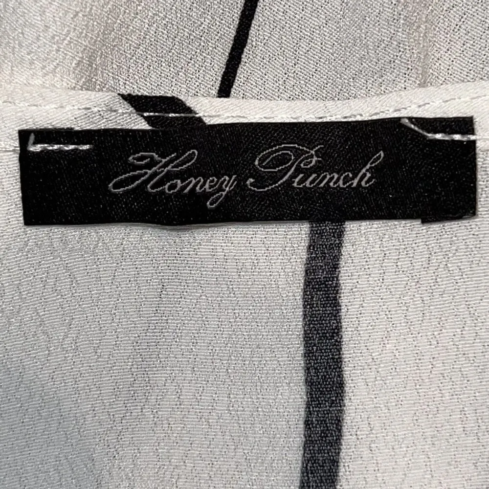 HONEY PUNCH WOMEN WHITE BLACK STRIPED WRAP BLOUSE STYLE T1758C SIZE SMALL V NECK - Image 6