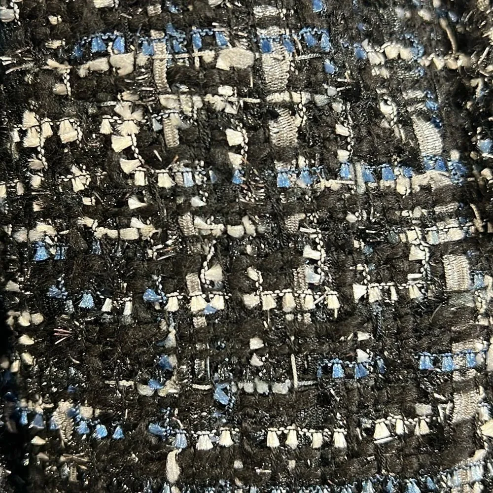Express Black White Blue Metallic Sparkle Tweed Moto Jacket Coat Size Small - Image 10