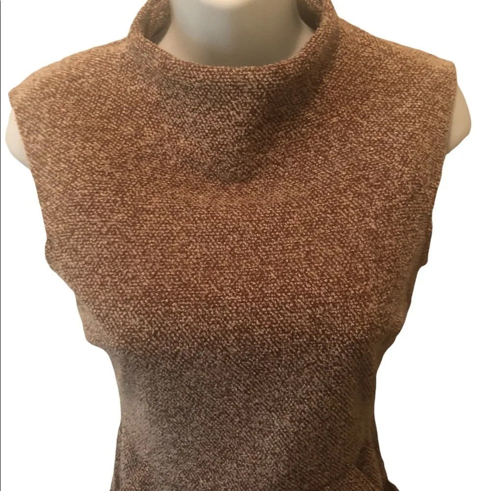 Tweed Flecked Knit Lined Sheath Pencil Dress XS Career Fitted Mock Neck - Image 3