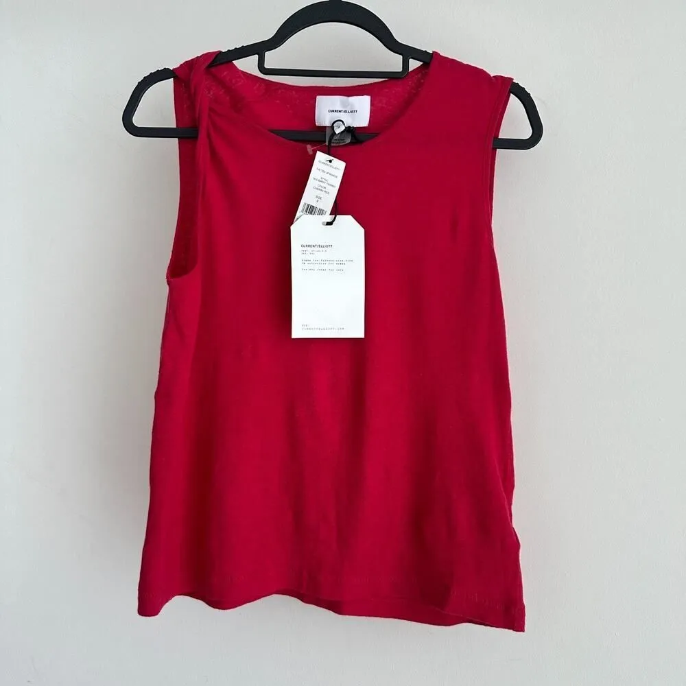 Current Elliott Tank Top Womens XS 0 Red Linen Cotton Elevated Basic Natural - Image 5