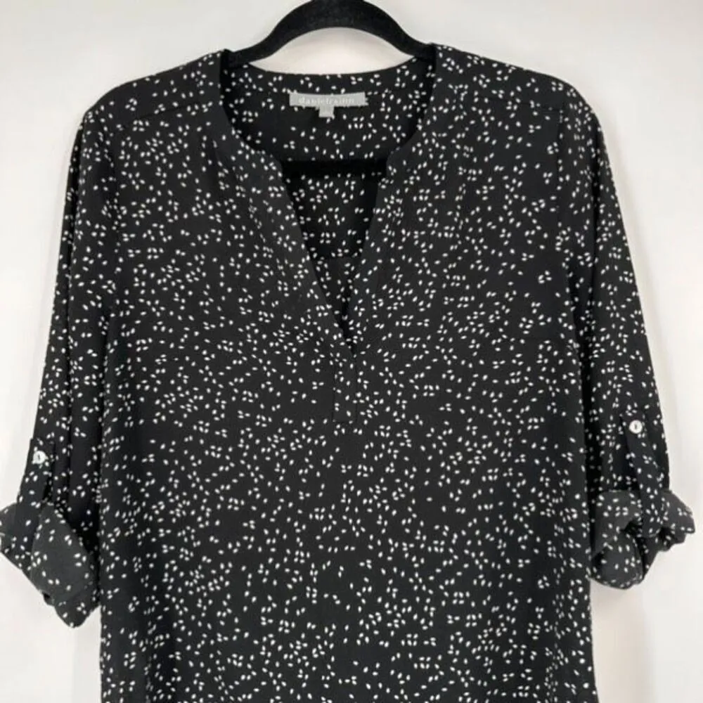 Daniel Rainn Koda Split Neck Rain Drop Polka Dot Blouse Black & White Size Small - Image 15