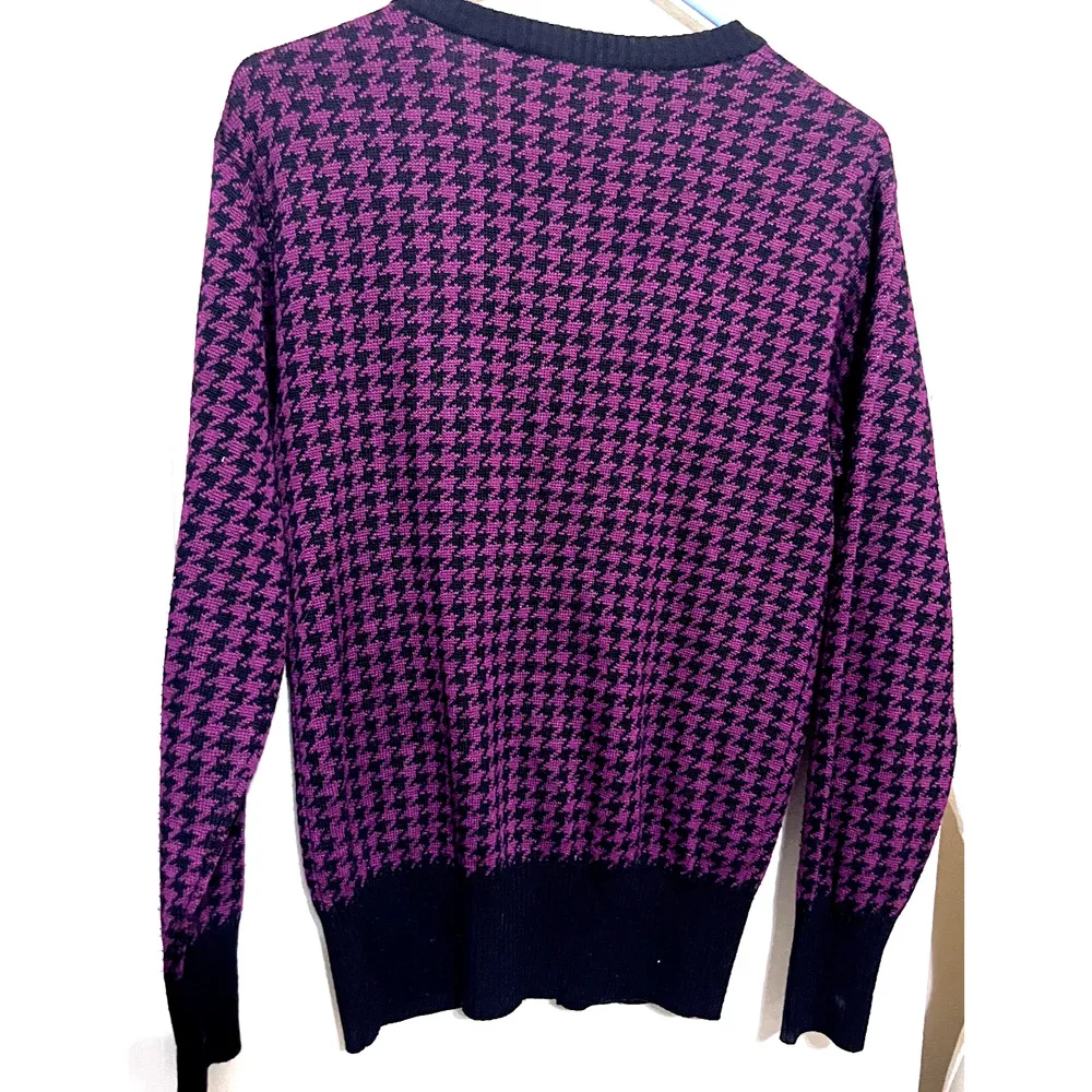 Carole Little cardigan sweater Womens sz M Wool Houndstooth Burgundy Black - Image 5