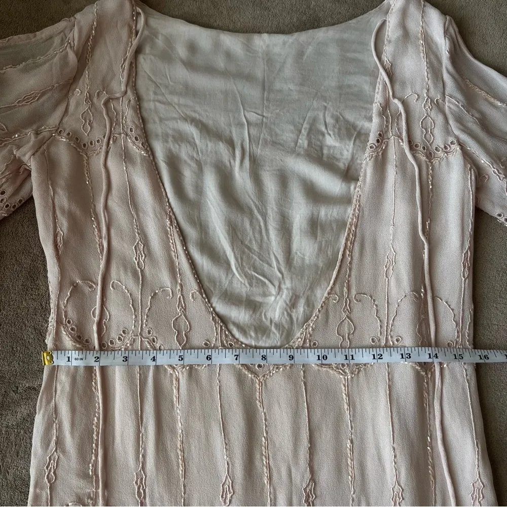 Light Pink Backless Bell Sleeve Boho Wedding Guest Dress (uma and leopold) - Image 8