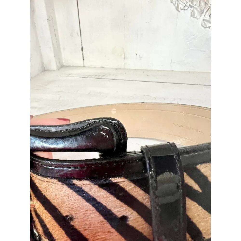 Via Spiga Genuine Leather Tiger Striped Adjustable Waist Belt Beige/Black Small - Image 7