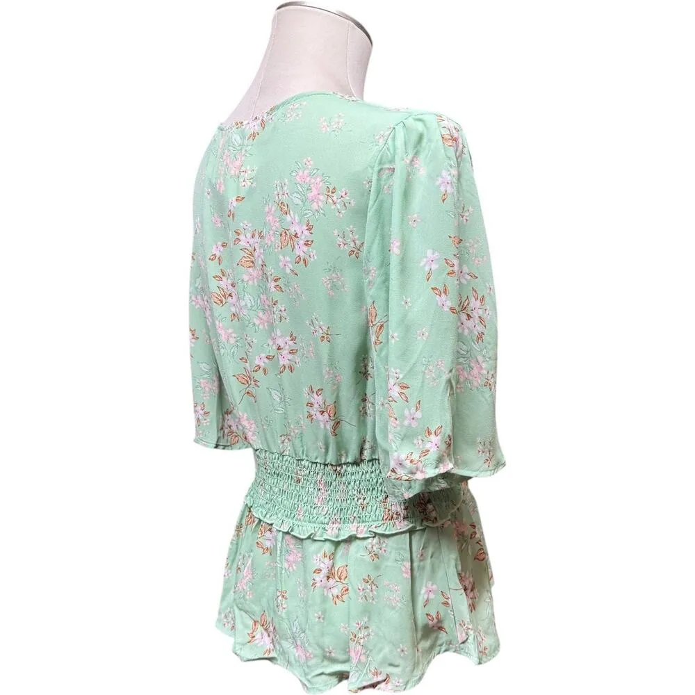Lily White V-Neck Flowy Top Floral Green Pink XL - Image 7
