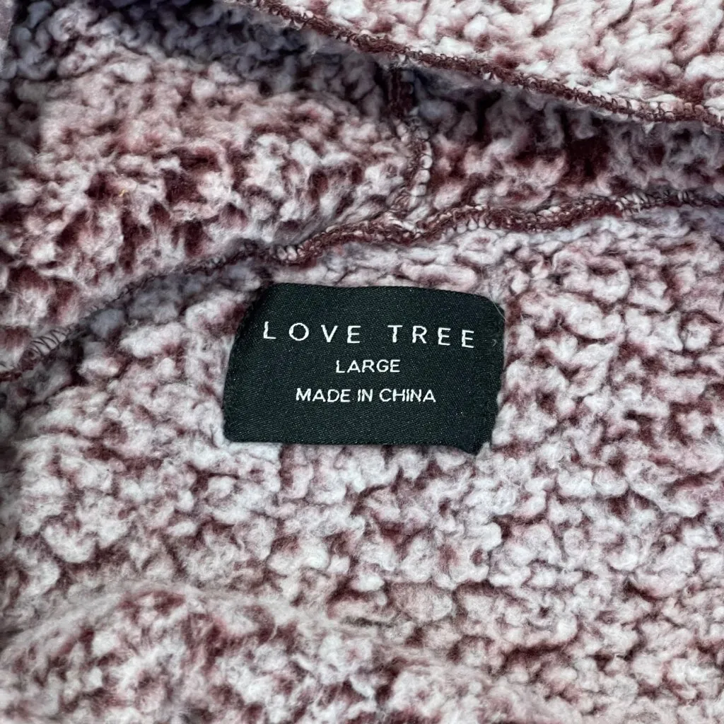 Love‎ Tree Sherpa Vest Women's Size Large Purple Pockets Open Front Hooded - Image 4