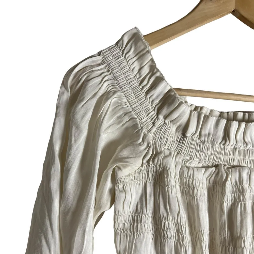 All Saints Lary White Linen Silk Shoulder Long Sleeve Slit Midi Dress Size 6 - Image 9