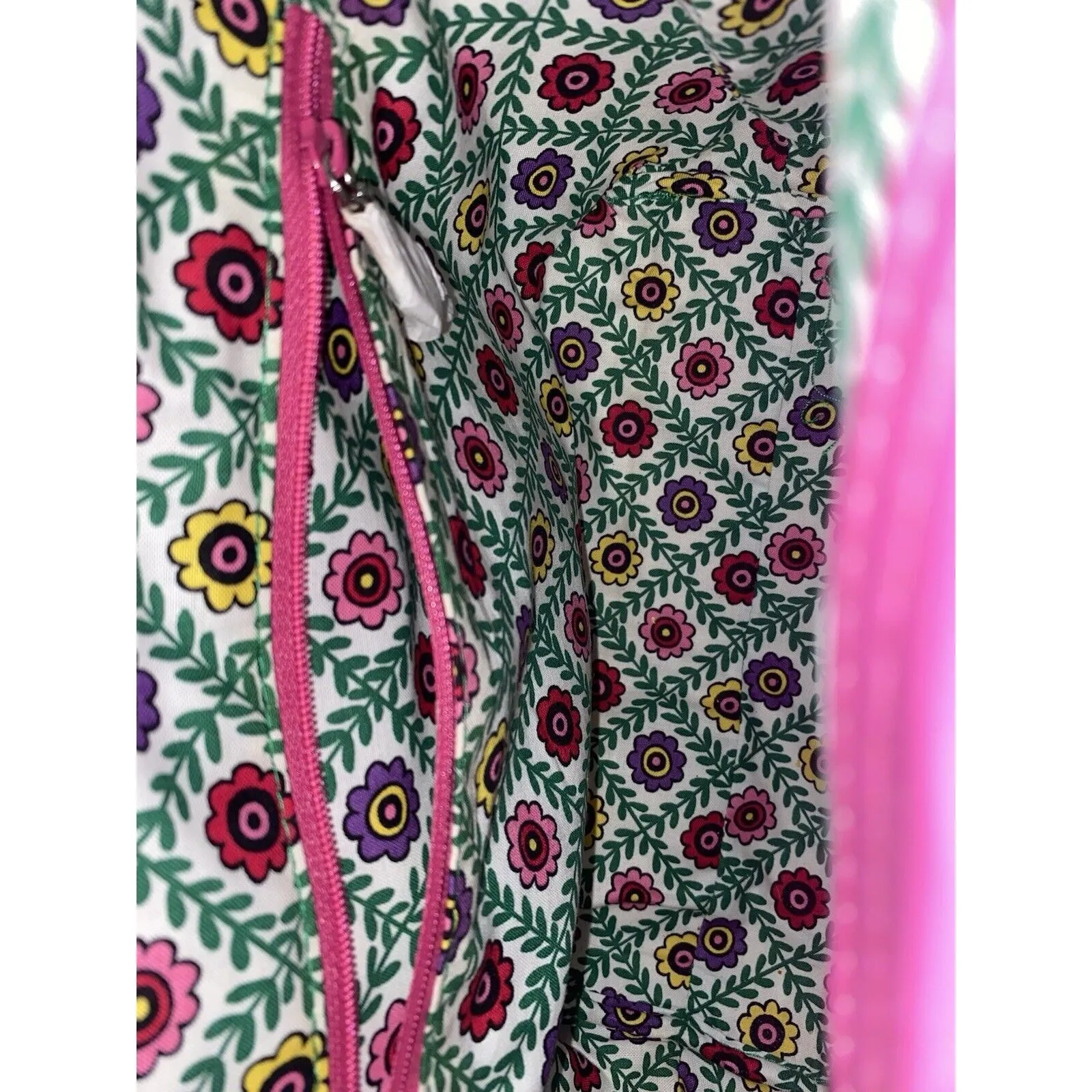 Viva La Vera Bradley Hand Bag Tote Bamboo Handle Pink Cream straw - Image 6