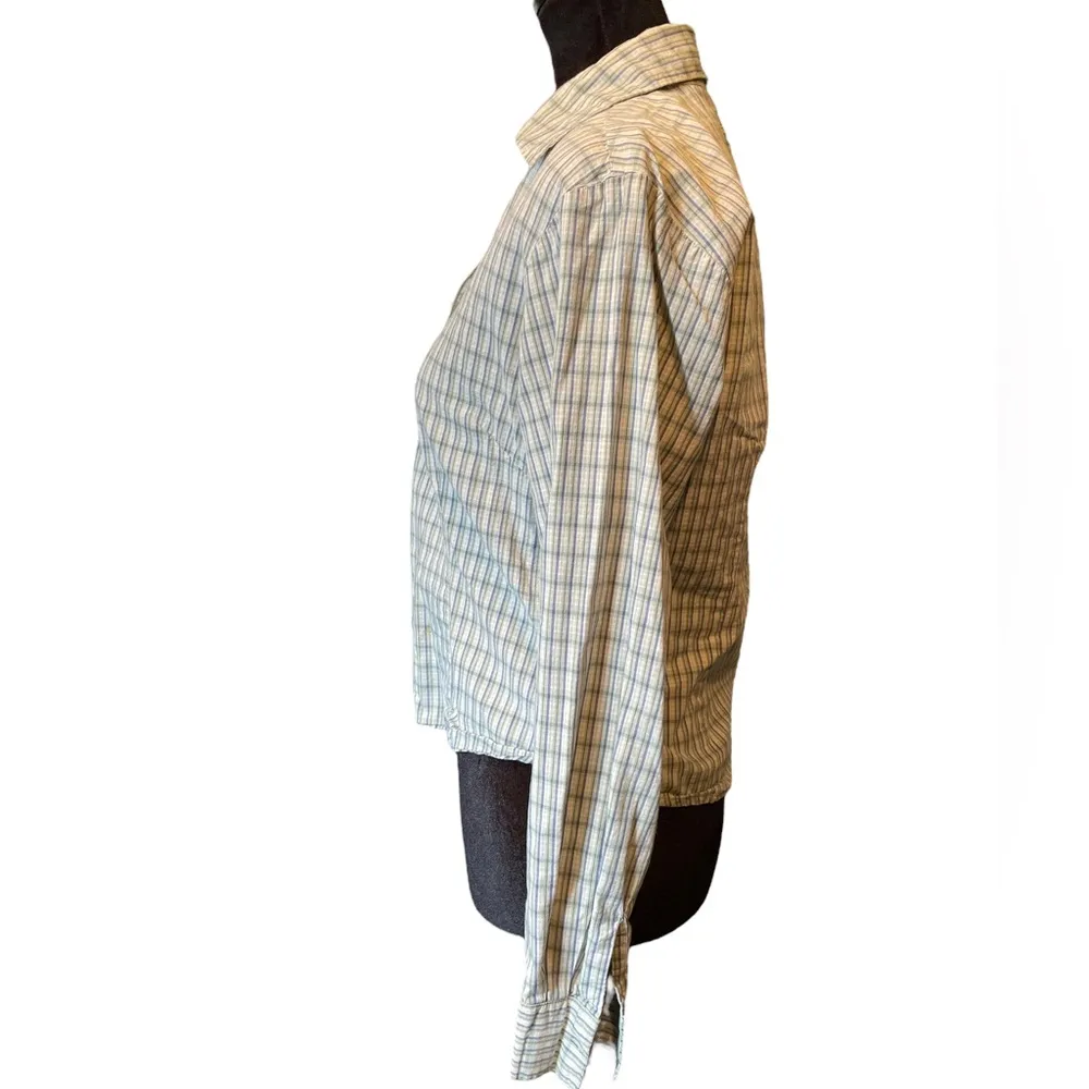 Canyon River Blues Vintage 90s Long Sleeve Button Up Cropped Plaid Striped Shirt - Image 4