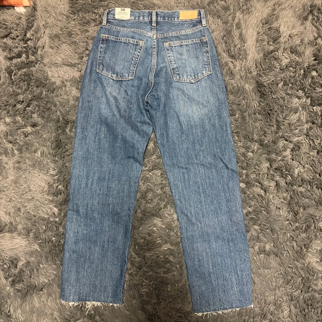 Mango denim Havana straight trendy cropped high waisted blue jeans size 28 NWT - Image 9