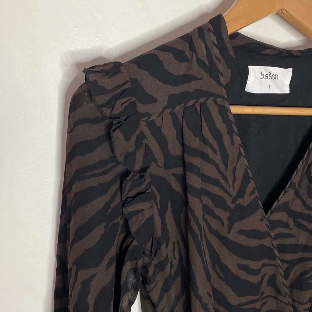 BA&SH Selena Asymmetric Ruffled Zebra-print Georgette Wrap Maxi Dress size 6 - Image 11