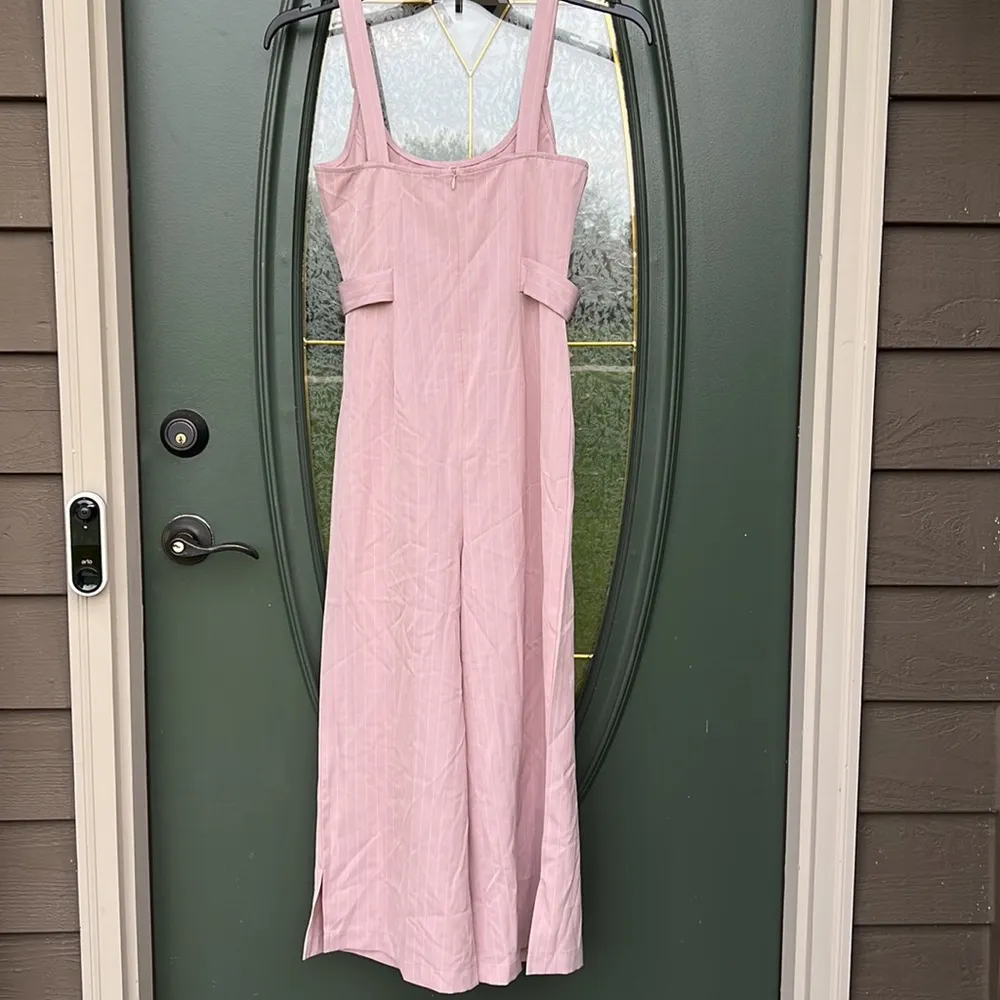 Charlotte Russe dusty pink pinstripe wide leg jumpsuit, Small - Image 4