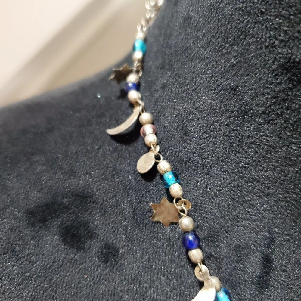 Womens Gold Rainbow Heart Gems Moon Night Pendant Necklace - Image 6